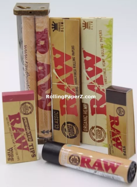 "RAWTHENTIC" RAW ROLLING PAPER KING SIZE ROLL KIT -ROLLER +PAPERS +TIPS +Lighter