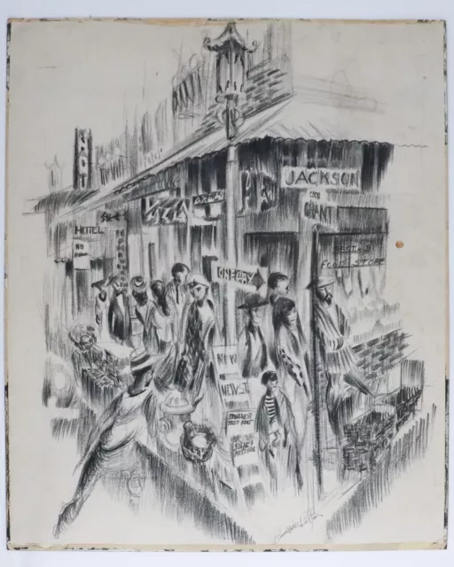 Mid Century Bruce Balfour Jackson Grant San Francisco Chinatown Sketch Drawing