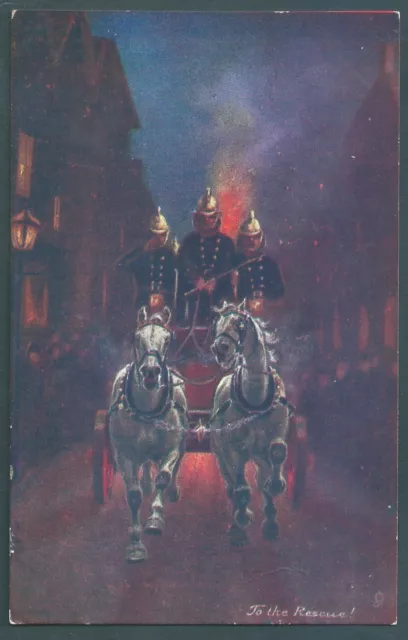 horse drawn fire engine     postcard    to the rescue    c1905