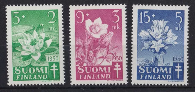 FIN064) Finland 1950, set of 3, Prevention of Tuberculosis - Flowers, MUH