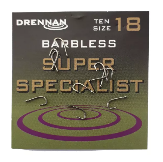Drennan Super Specialist - Packet of Ten(10) Size 18 Eyed Barbless Hooks
