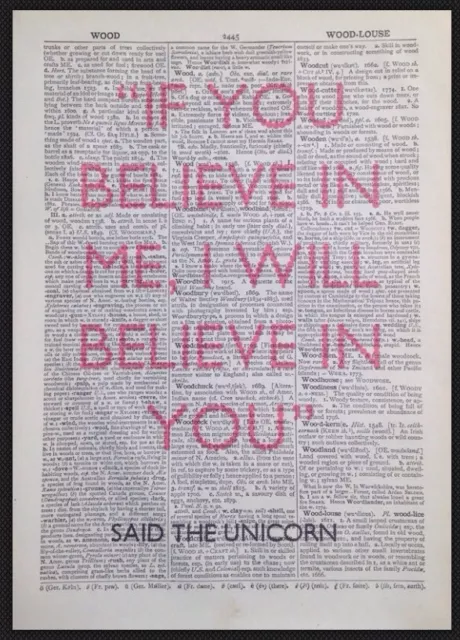 Unicorn Quote Vintage Dictionary Print Page Wall Art Picture Alice In Wonderland