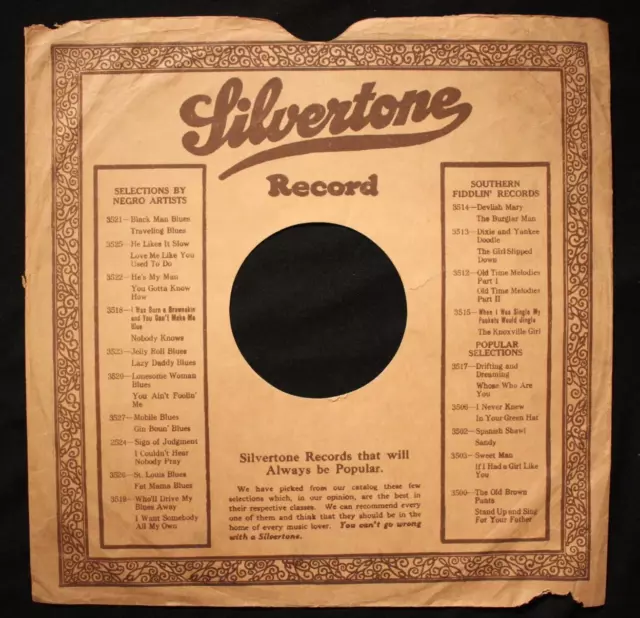 1920'S Silvertone Gennett Record Sleeve Orig 4 Diff Listings Includesrace+Ebeam