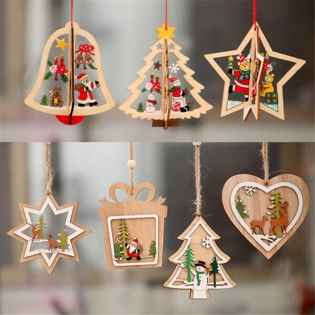 Hanging Wooden Heart Pendant Xmas Tree Ornament Christmas Party Decoration Gift