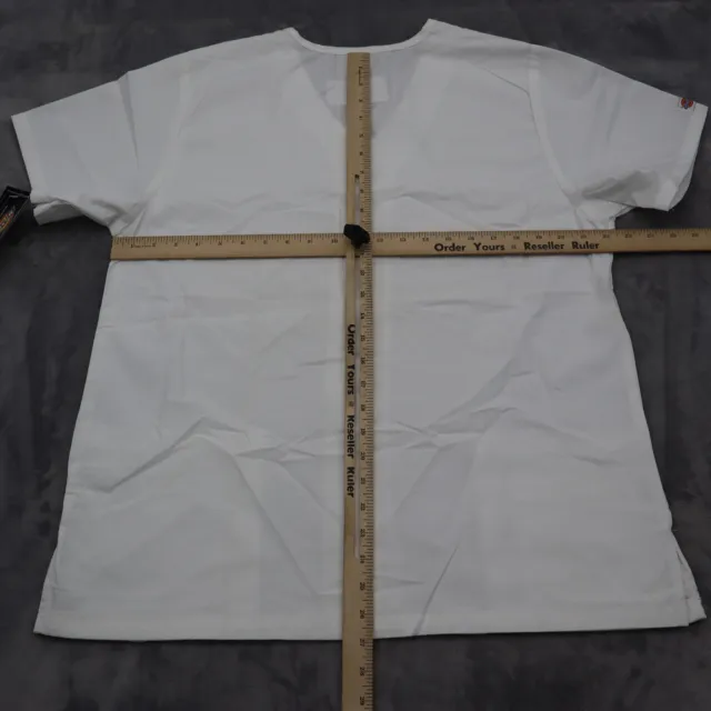 Dickies Shirt Womens L White Scrubs Medical Uniforms 2 Pockets Snap Front VNeck 3