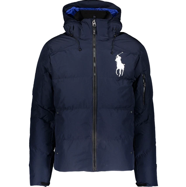Polo Ralph Lauren Mens Tyrol Big Pony Hooded Down Puffer Jacket Navy Blue