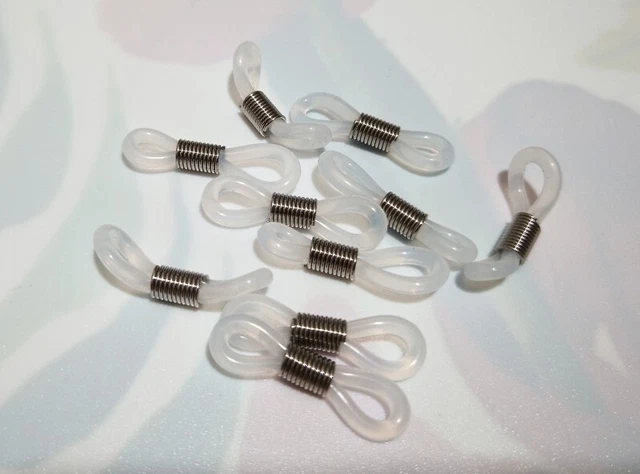 10pz gommini per occhiali in silicone e accaio inox 20x5mm colore bianco,platino