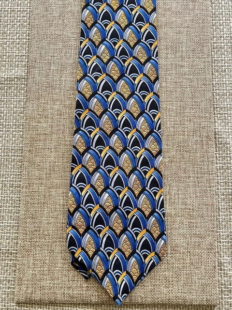 Pre-Owned Jerry Garcia Golden Arches Blue Black 100% Woven Silk Men's Necktie