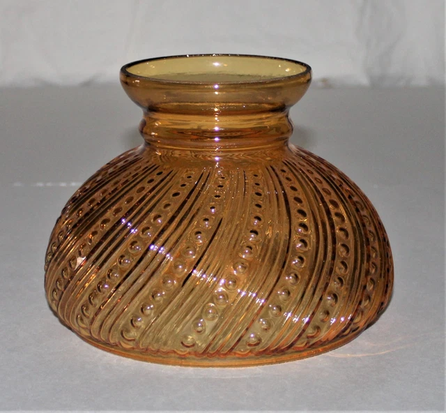 Antique Fenton Hobnail Swirl Amber Glass Parlor Lamp Shade / 6-15/16" Fitter