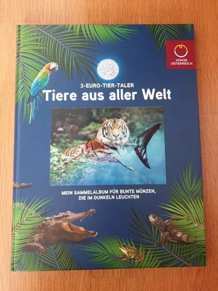 3 Euro Tiertaler Album komplett - 12 Münzen mit Folder Österreich - Fledermaus 3