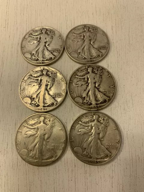 1941-1946 50C Walking Liberty Silver Half Dollars, 6 coins included this listing