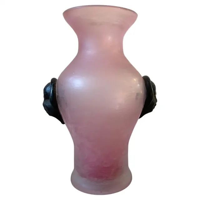 1970s Cenedese Attributed Modernist Pink and Black Scavo Murano Glass Vase
