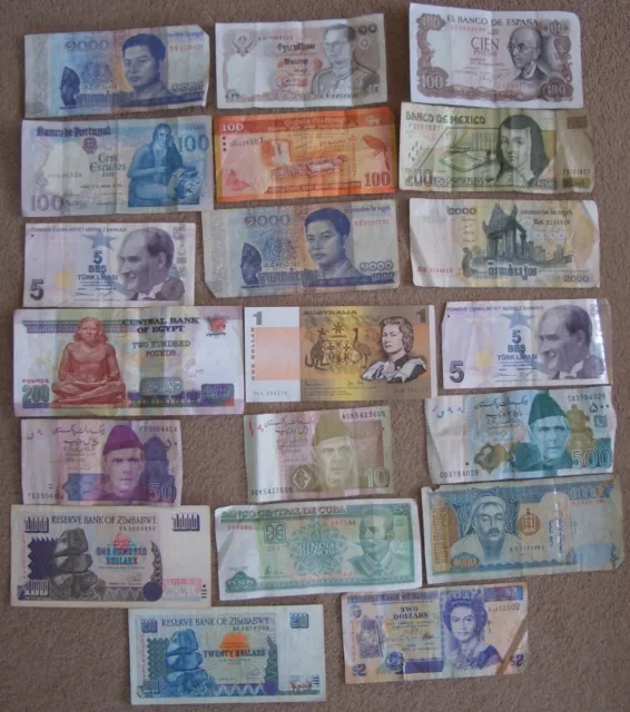 20 old used world  banknotes, as seen,UK bidders only