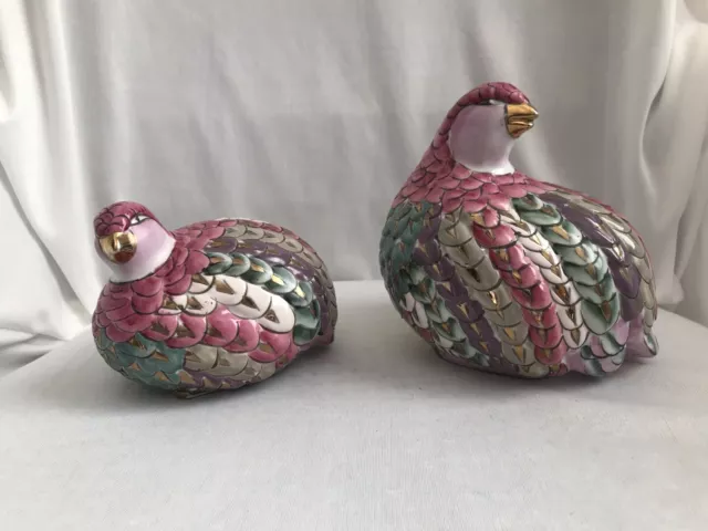 Vintage Hand Painted Pair of Quail Partridge Bird Porcelain Figurines