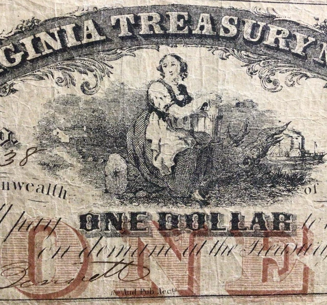 1862 $1 RED VIRGINIA "US Treasury Note"! VG! X59738! Old US Paper Currency!