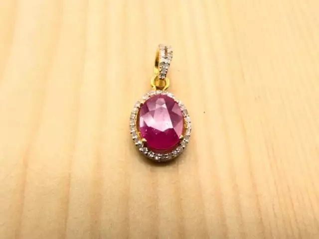 Gift Jewelry Natural Ruby Gemstone Pave Diamond 925 Sterling Silver Tiny Pendant