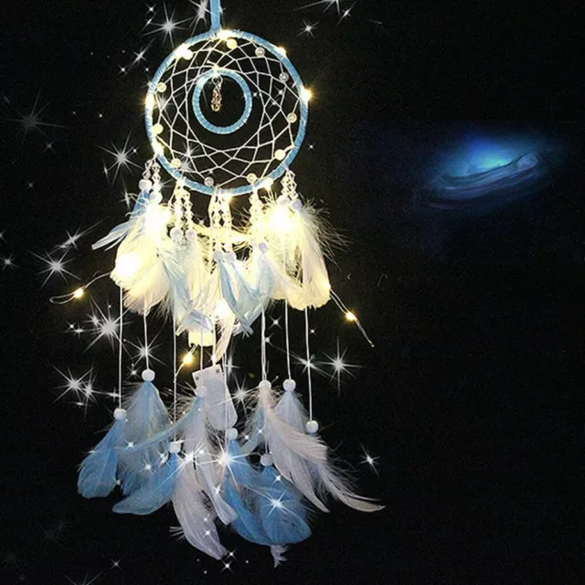 Feder Dreamcatcher Kinder Traumfänger Geschenk Wandbehang w/LED Licht Auto Dekor