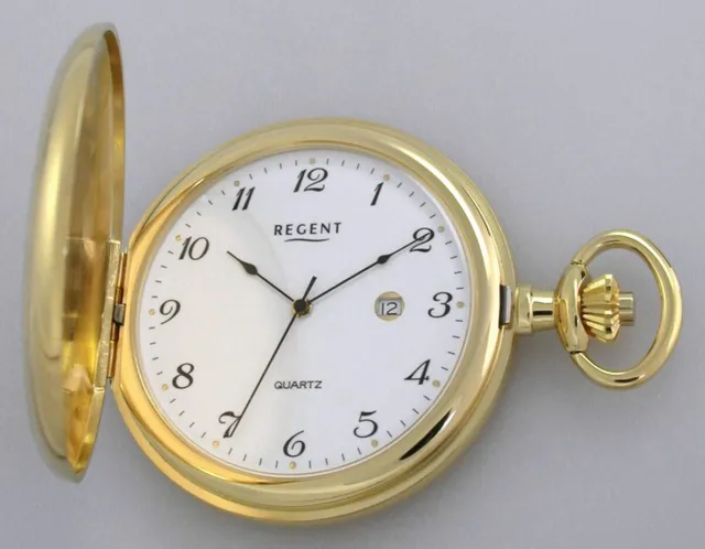 Regent Swiss Movt. Quartz Pocket Watch with Chain - Date Good Readable