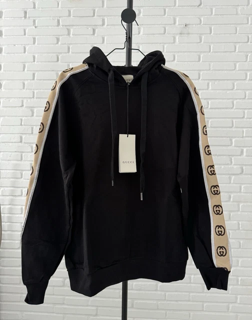 GUCCI FELPA CON Cappuccio GG Hoodie Nera Taglia S Originale EUR