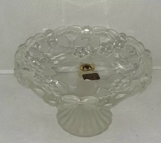 Glass footed bowl Walther glass German with frosted rose flowers & base