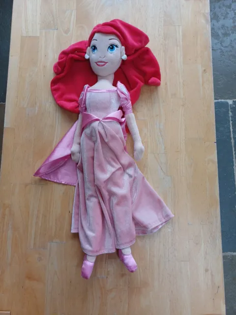 Ariel Plush Soft Toy Doll. Disney Store. The Little Mermaid. Human. Pink Dress.