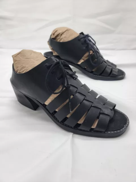 Womens Enzo Angiolini Leather Strap Sandals Size 6 M Black Gladiator Lace Up