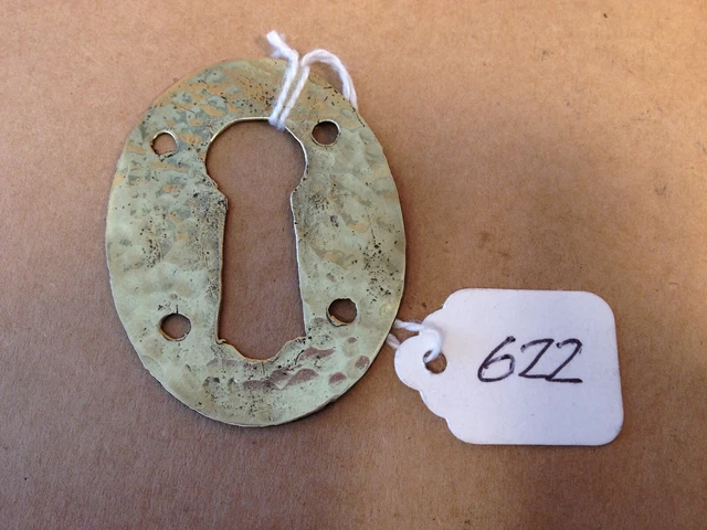 (622) A Oval Hammered Brass  Keyhole Escutcheon  Original Antique Salvaged Item