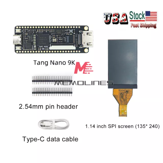 Tang Nano 9K FPGA Development Board GW1NR-9 RISC-V HDMI + 1.14"-7" Screen USA