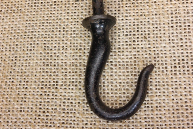 Old Plant Hook Oil Lamp Fish Serpent Small 1 7/8" Rustic Cast Iron Vintage Paint 3