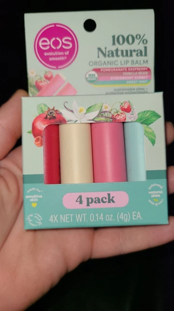 eos 100% Natural & Organic Lip Balm Sticks, Lip Care Variety Pack 4 Flavors NEW