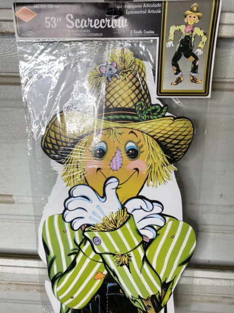 New Vintage 1980 Beistle Fall Halloween Die Cut Jointed Scarecrow 53 Inches Read