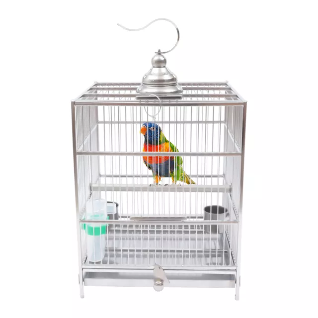 Square Bird Cage Stainless Steel Drawer Type Large Budgie Cage Set w/2 Food Bowl