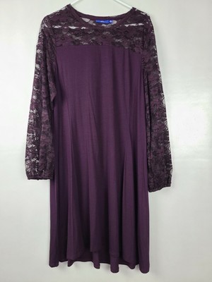 APT 9 Womens Dress Size XL Purple Jersey Lace Long Sleeve A-line Pullover Casual