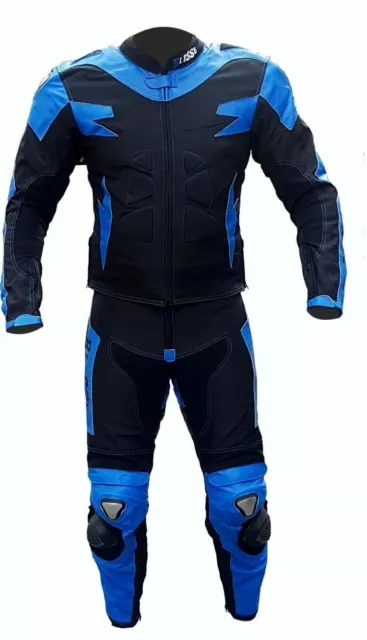 Tuta Moto Divisibile Pelle E Tessuto Protezioni Riggide Ce Titanium Nero Blu