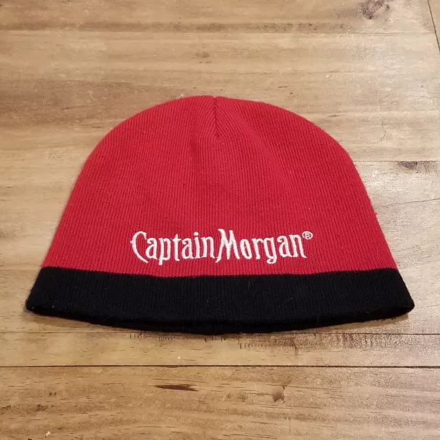 Captain Morgan Beanie Skull Cap Hat Red Black One Size Stretch Beer Alcohol Rum