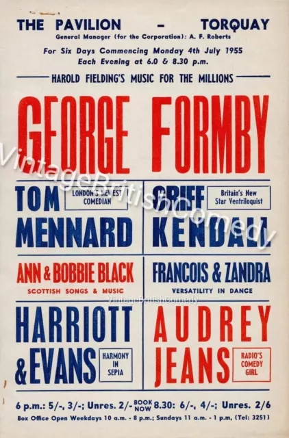 George Formby - Pavilion, Torquay 1955 Flyer / handbill