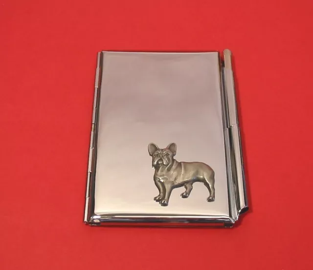 French Bulldog Motif Chrome Notebook Card Holder & Pen Christmas Gift Dog Lover