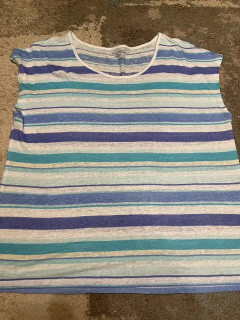 Talbots Shirt Women's Extra Large Blue White Striped Short Sleeve Pullover Top
