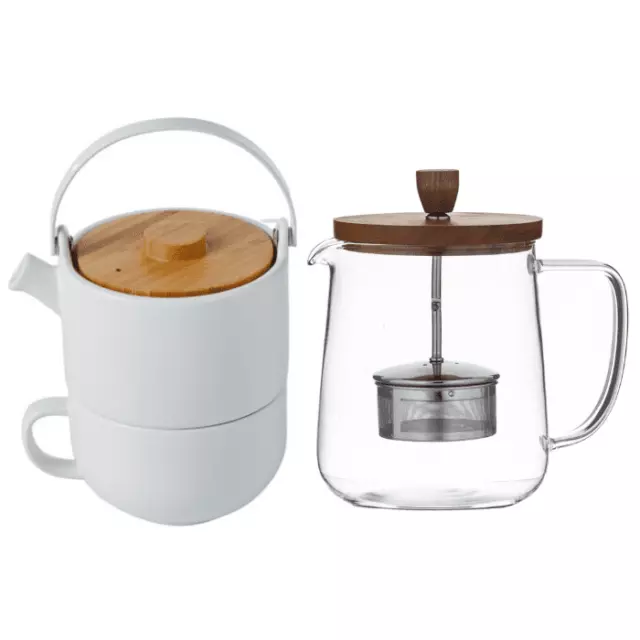 Leaf & Bean Naples Glass Tea Pot with Infuser and Tea For One Teapot Set