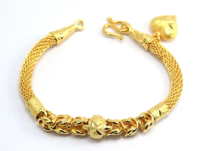 Byzantine Mixed Heart Charm 6.75" 7" 5mm Thai Bracelet 24k Gold gp Handmade GT57
