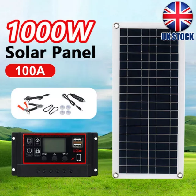 1000W Flexible Solar Panel Kit 12V 100A Controller Dual USB Battery Charger UK