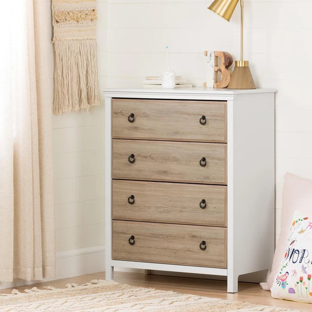 Cotton Candy 4-Drawer Chest, Pure White and Rustic Oak