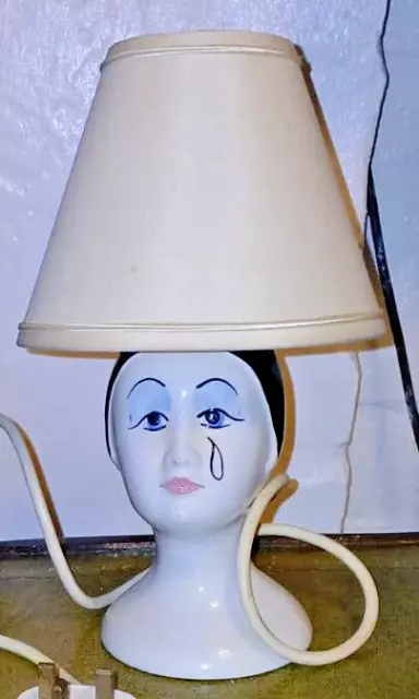 Vintage White Ceramic Pierrot Clown lamp (1970-80s)