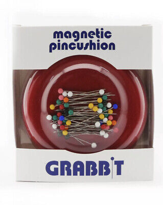 Cojín de costura magnético Grabbit con 50 pasadores de cabeza de plástico, rojo
