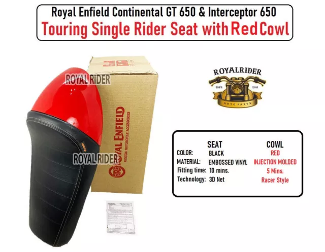 Selle Pilote Royal Enfield Touring Et Coquille Rouge Simple Pour Gt 650 &...