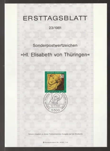 BRD Ersttagsblatt 750. todestag der hl. Elisabeth Landgräfin ETB 23-81