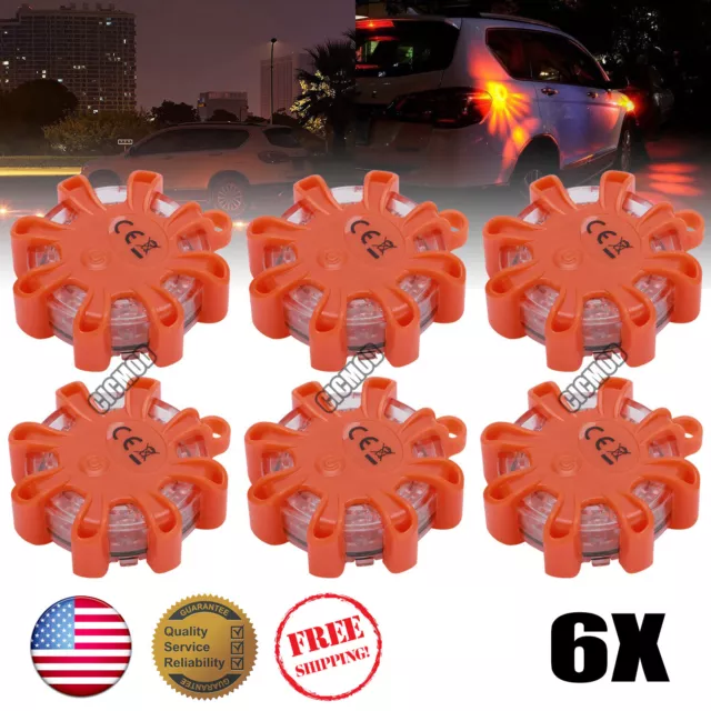 6 Pack LED Emergency Flare Hazard Strobe Light Roadside Safety Warning SOS Lamp