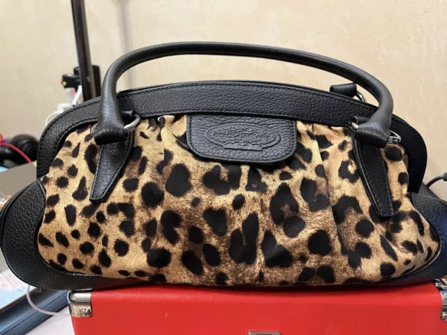 GUC Dolce & Gabbana Black Leather Trim & Leopard Print Canvas Handbag