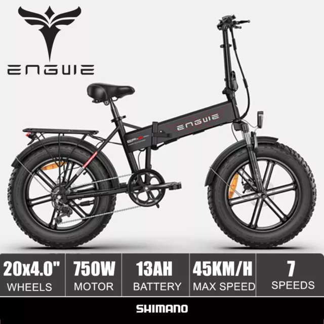 ENGWE EP-2 Pro Electric Bike 75OW 13AH Fat Tire E-Folding Bike 20" 100KM Black