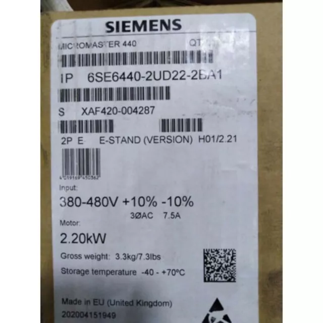 New Siemens MICROMASTER440 without filter 6SE6440-2UD22-2BA1 6SE6 440-2UD22-2BA1